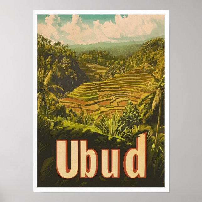 Ubud Bali Indonesia Vintage resor Illustration Poster (Framsidan)