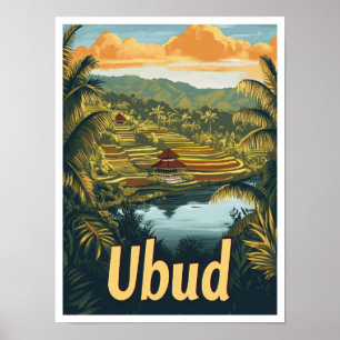 Ubud Bali Indonesia Vintage resor Illustration Poster