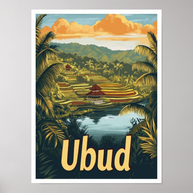 Ubud Bali Indonesia Vintage resor Illustration Poster (Framsidan)