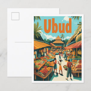 Ubud Bali Indonesia Vintage resor Illustration Vykort