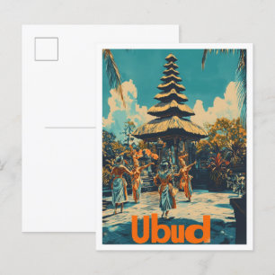 Ubud Bali Indonesia Vintage resor Illustration Vykort