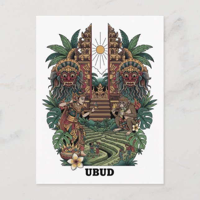 Ubud Bali Indonesien Resa Vykort (Framsida)