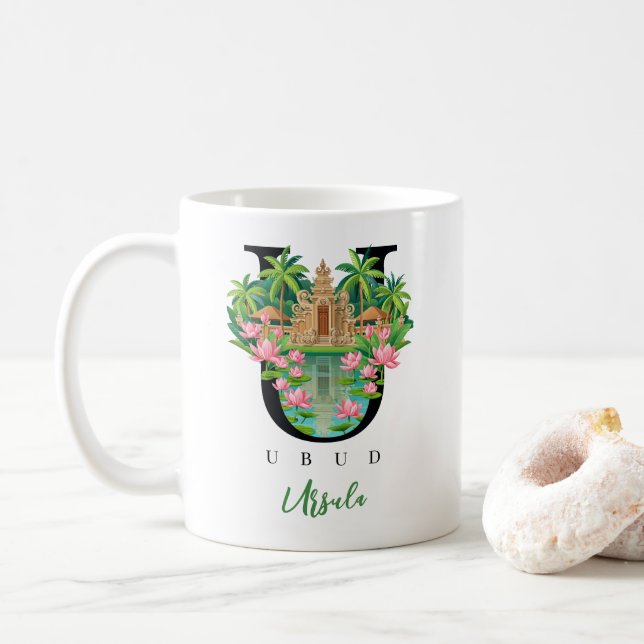 Ubud Bali Monogram Bokstav U Personligt Gåva Kaffemugg (Med munk)