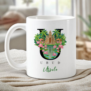 Ubud Bali Monogram Bokstav U Personligt Gåva Kaffemugg