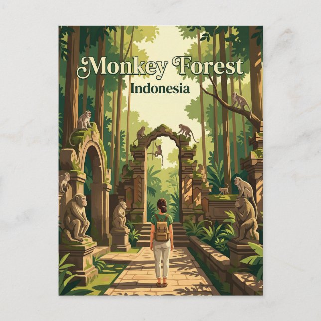 Ubud Monkey Forest Indonesien Vykort (Framsida)