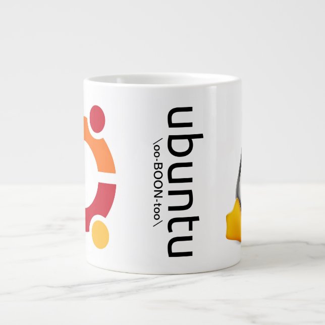 Ubuntu mugg med logotyp, uttal och Tux Jumbo Mugg (Framsidan)
