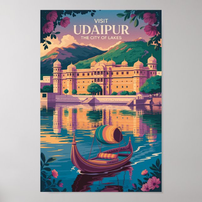Udaipur India City Palace Illustration Travel Art Poster (Framsidan)