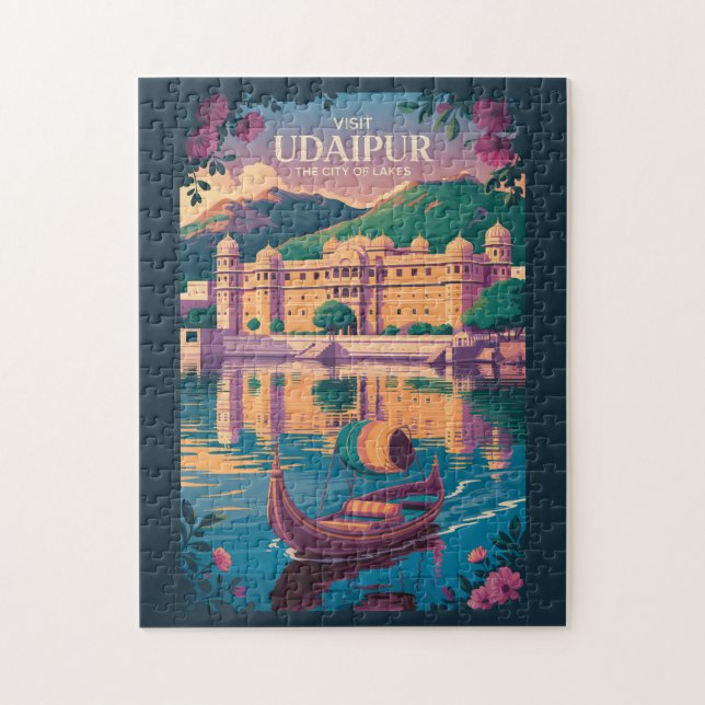 Udaipur India City Palace Illustration Travel Art Pussel (Vertikal)