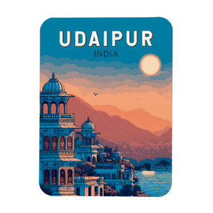 Udaipur India Illustration Travel Art Vintage Magnet