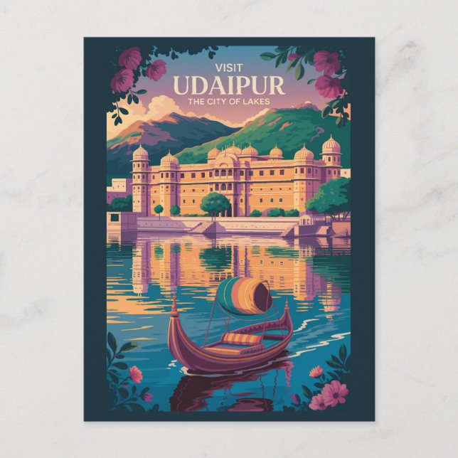 Udaipur Indien City Palace Illustration Resa Konst Vykort (Framsida)