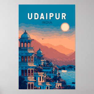 Udaipur Indien Illustration Resa Konst Vintage Poster