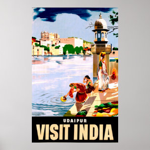 Udaipur, Indien. Kvinnor vid sjön. Vintage resor Poster