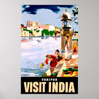 Udaipur, Indien. Kvinnor vid sjön. Vintage resor Poster