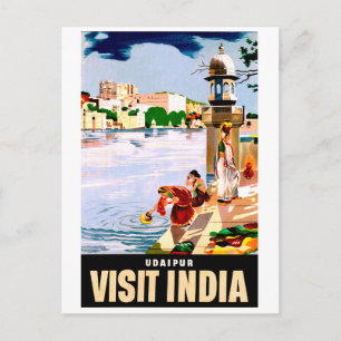 Udaipur, Indien. Kvinnor vid sjön. Vintage resor Vykort
