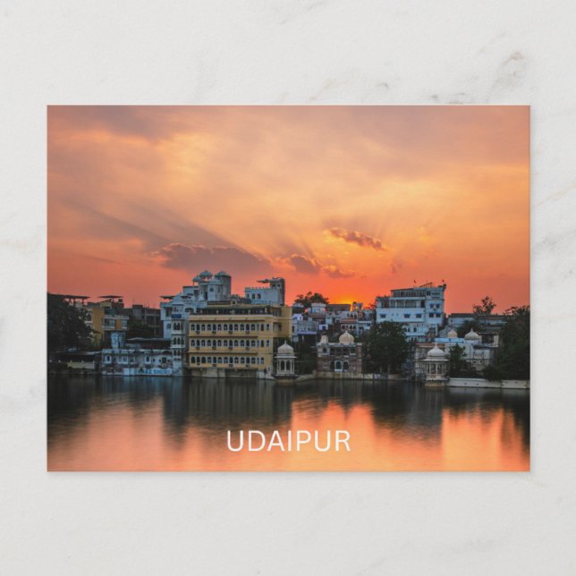 Udaipur Sunset över Sjö Sjö Pichola Vykort (Framsida)