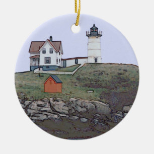 UddNeddick Nubble Lghthouse Maine Julgransprydnad Keramik