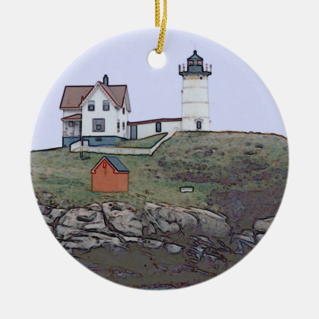 UddNeddick Nubble Lghthouse Maine Julgransprydnad Keramik (Framsidan)