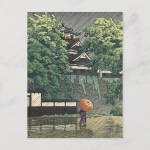Udo-torn, Kumamoto slott i regn - Kawase Hasui Vykort