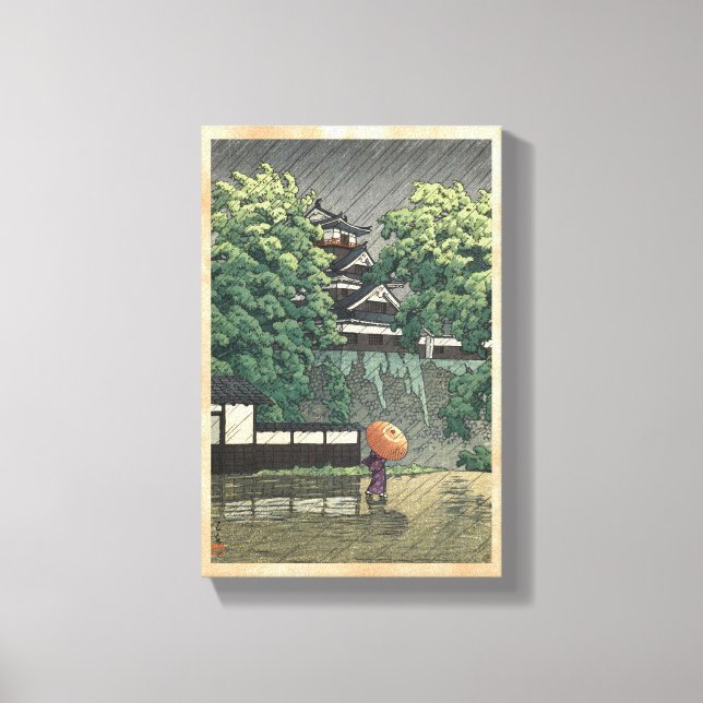 Udo-tornet, Kumamoto slott i regn Kawase Hasui Canvastryck (Framsida)
