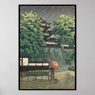 Udo-tornet, Kumamoto slott i regn Kawase Hasui Poster
