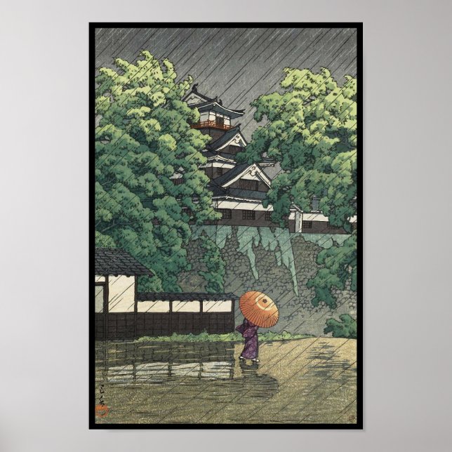 Udo-tornet, Kumamoto slott i regn Kawase Hasui Poster (Framsidan)
