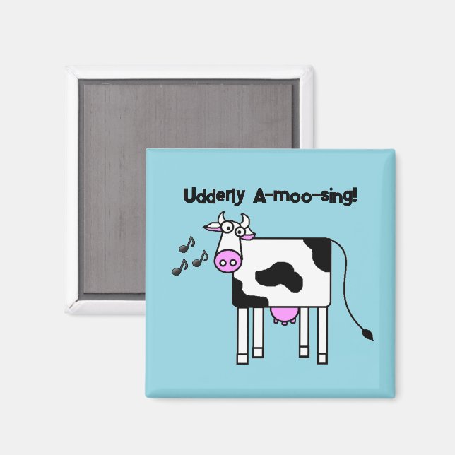 Udold A-moo-sjunga-Tecknad med singing Cow Pun-des Magnet (Front/Back)