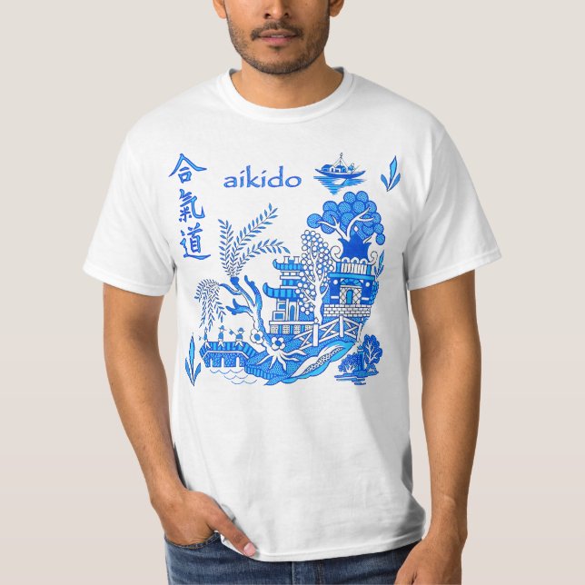 Ueshiba Aikido Castle Willow Scene - Martialkonst T Shirt (Framsida)