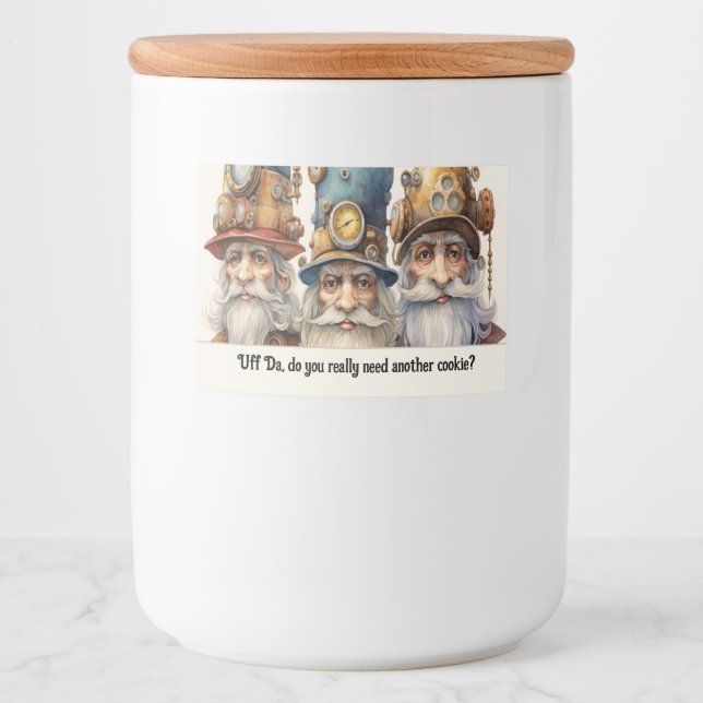 Uff Da Godis- eller Kakvaktar-tomtar Mat Etiketter (Framsida)