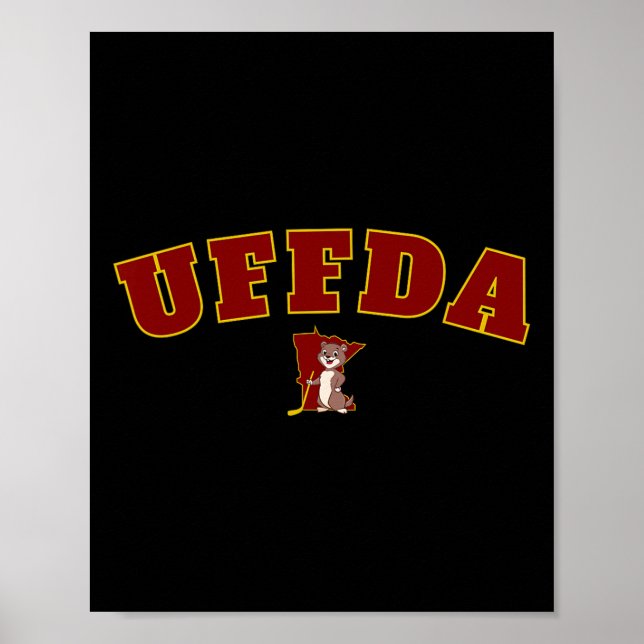 Uff-da Minnesota State Kart Hockey Logotyp Grafik  Poster (Framsidan)