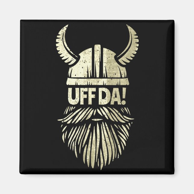 Uff Da Norwegian Quote Scandinavian Viking Helmet  Magnet (Framsidan)