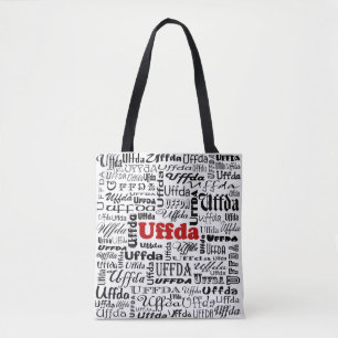 Uffda Funny Norsk Expression Red & Black Text Tygkasse