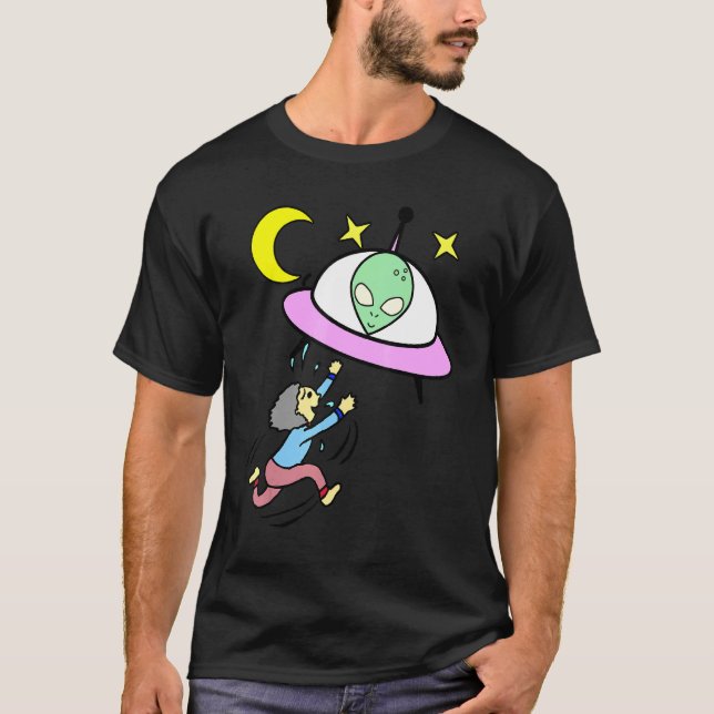 Uffor Ta mig med dig rymden Alien Believer Tecknad T Shirt (Framsida)