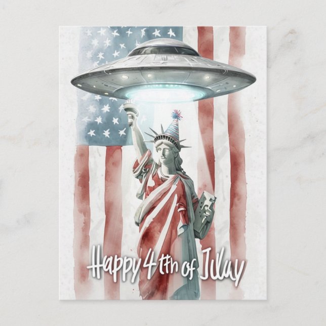 UFO 4:e juli Frihetsgudinnan Funny Art Vykort (Framsida)