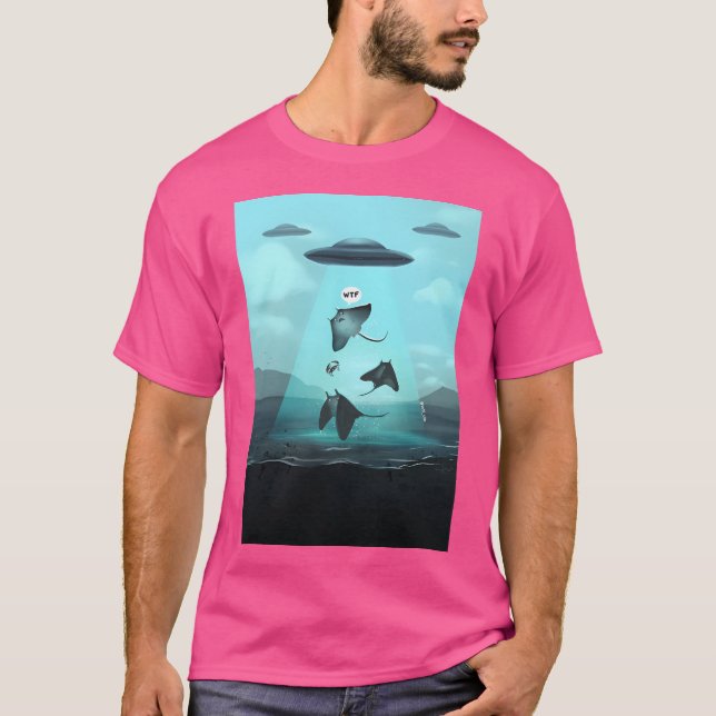 Ufo Abducerar en stingray T Shirt (Framsida)