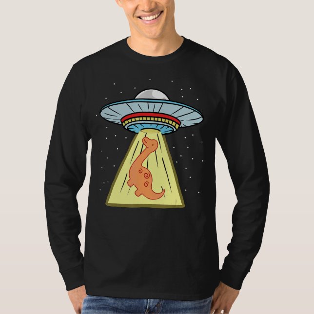 Ufo Abduction Brachiosaurus Dinosaur T Shirt (Framsida)