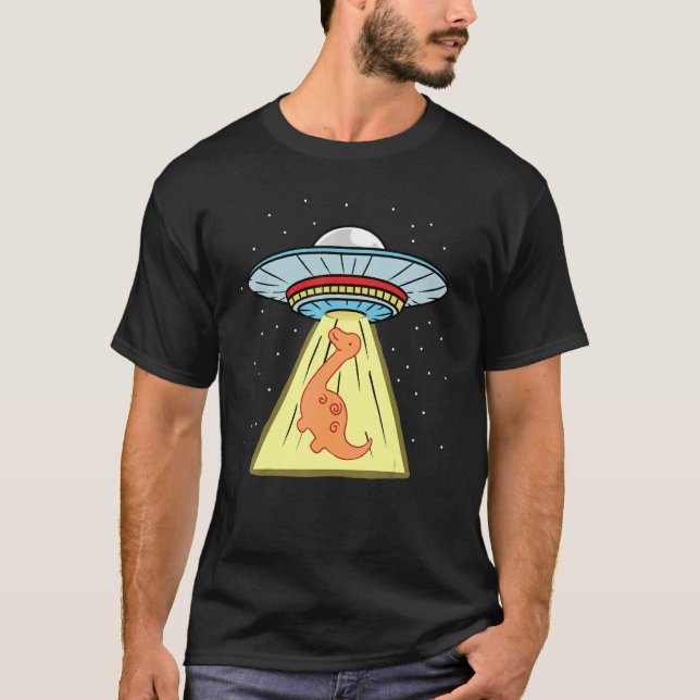 Ufo Abduction Brachiosaurus Dinosaur T Shirt (Framsida)