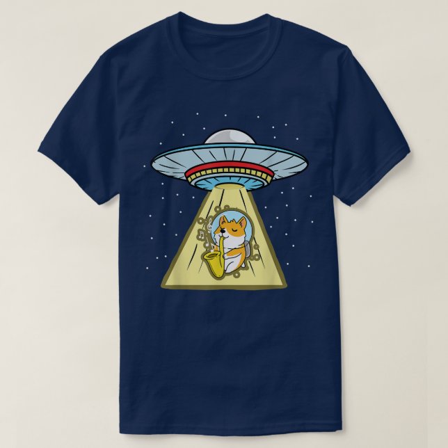 Ufo Abduction Corgi Astronaut Saxophone T-Shirt (Design framsida)