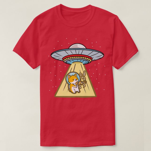 Ufo Abduction Corgi Astronaut Violin T Shirt (Design framsida)