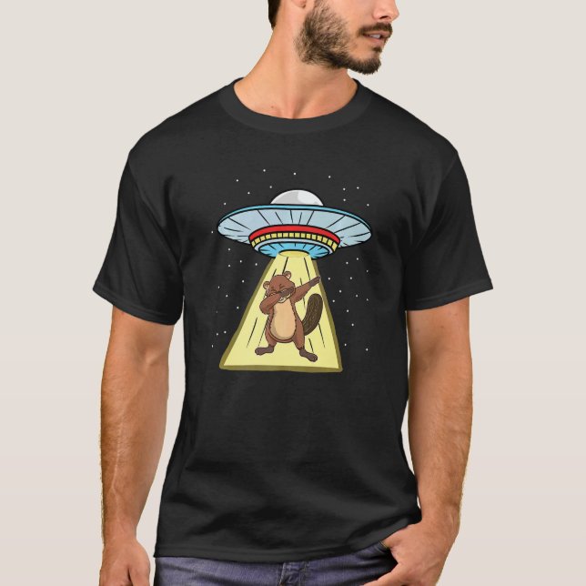 Ufo Abduction Dabbing Beaver Forest Animal T Shirt (Framsida)