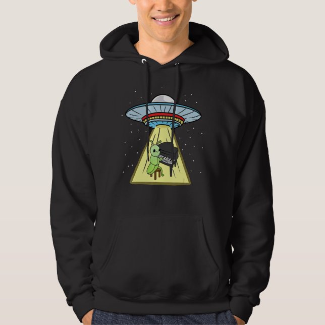 Ufo Abduction Grashopper Piano Player Hoodie (Framsida)