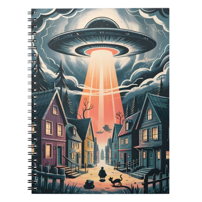 UFO Abduction Night Street Illustration Anteckningsbok (Framsidan)