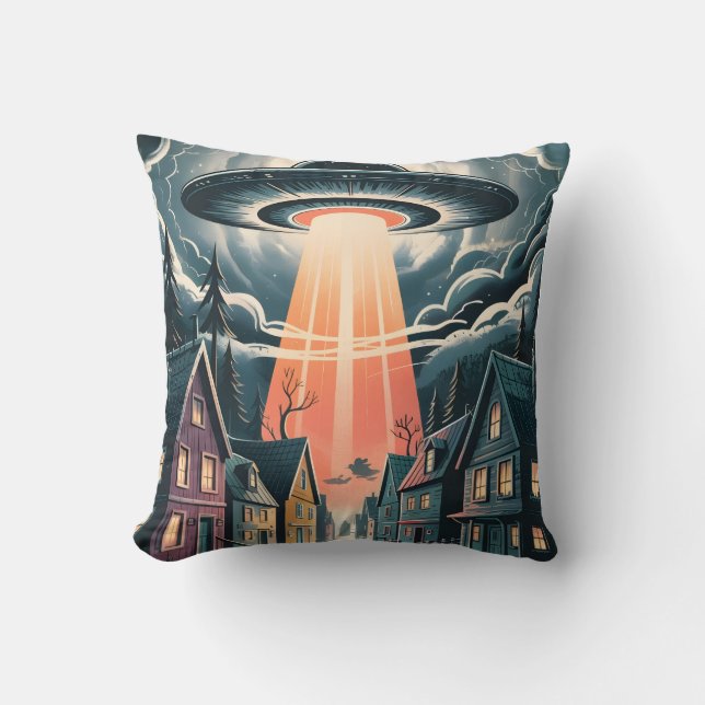 UFO Abduction Night Street Illustration Kudde (Framsida)