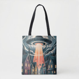 UFO Abduction Night Street Illustration Tygkasse