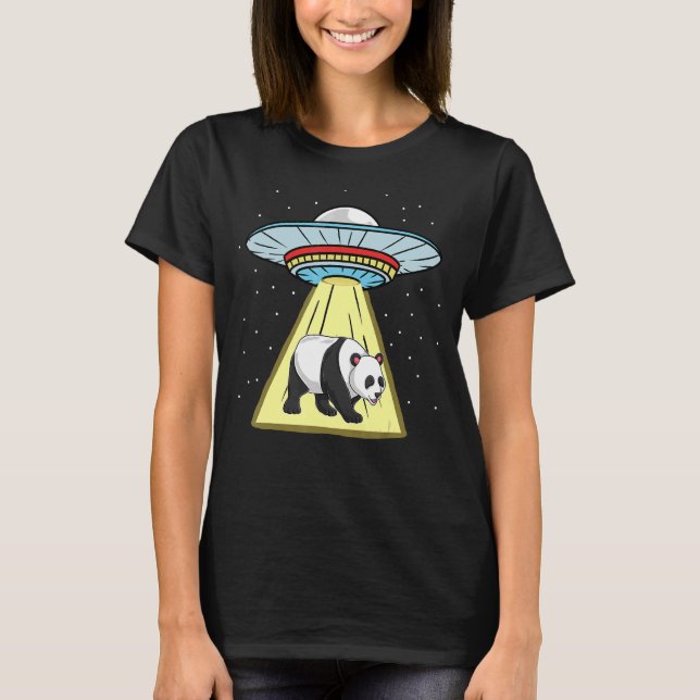 Ufo Abduction Panda Asian Animal T Shirt (Framsida)