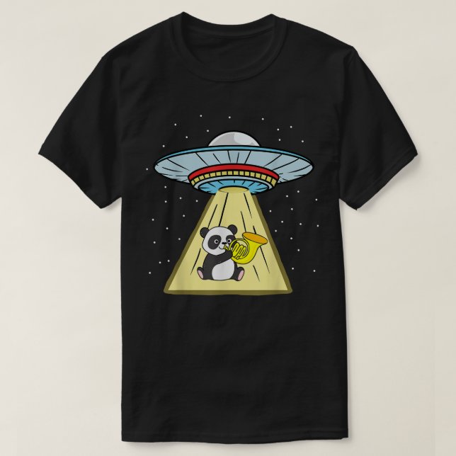 Ufo Abduction Panda Spela Fransk Horn T Shirt (Design framsida)