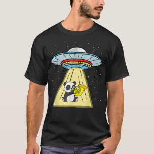 Ufo Abduction Panda Spela Fransk Horn T Shirt