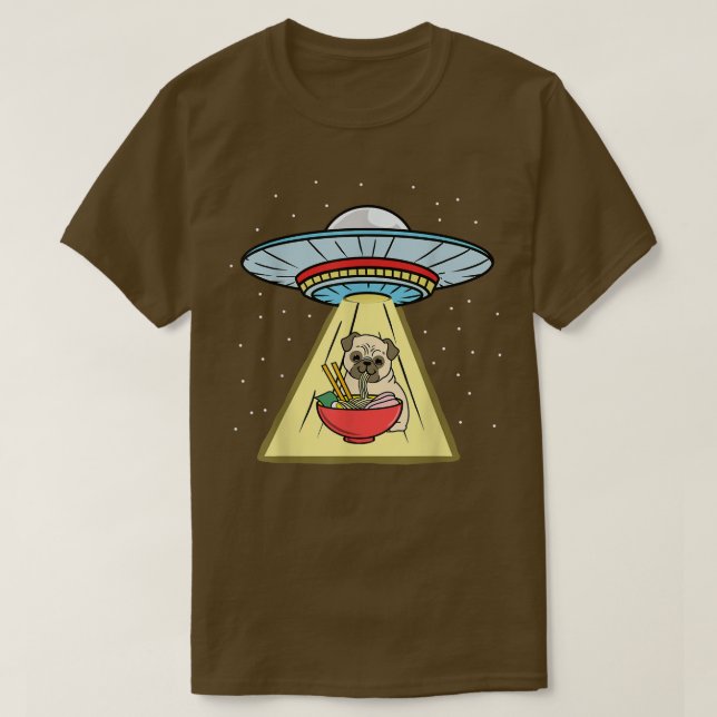 Ufo Abduction Pug Eating Ramen T Shirt (Design framsida)