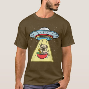 Ufo Abduction Pug Eating Ramen T Shirt