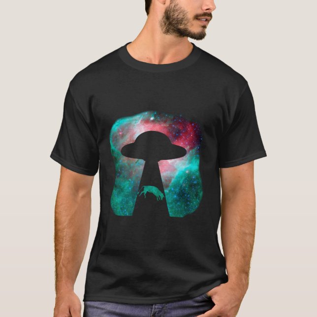 Ufo Alien Abduction Cow Hoodie Funny Flies Saucer T Shirt (Framsida)