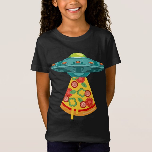 UFO Alien Abduction Pizza Fast Food Älskare Sci Fi T Shirt (Framsida)